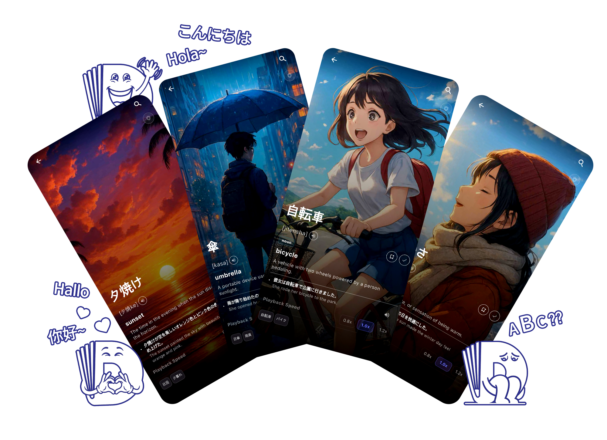 ViDic app screens showing visual vocabulary cards